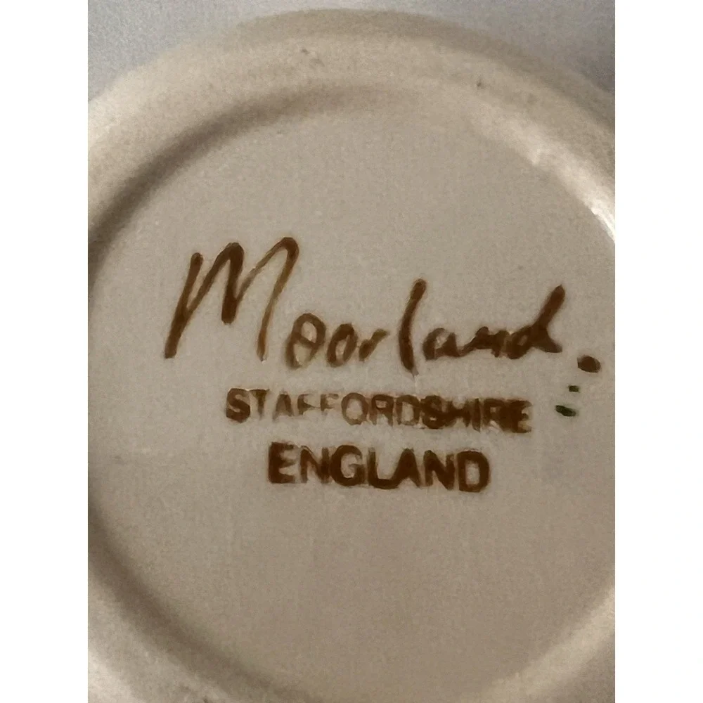 Moorland Staffordshire England Floral Soap Dish And Cup  Set‎ Blue Rim Cottage